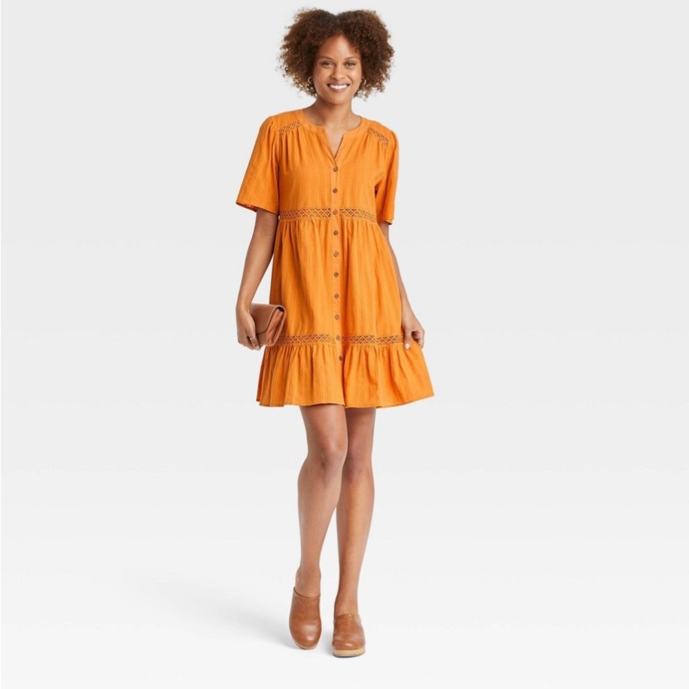 Knox Rose Orange Button-Front Mini Dress with lining